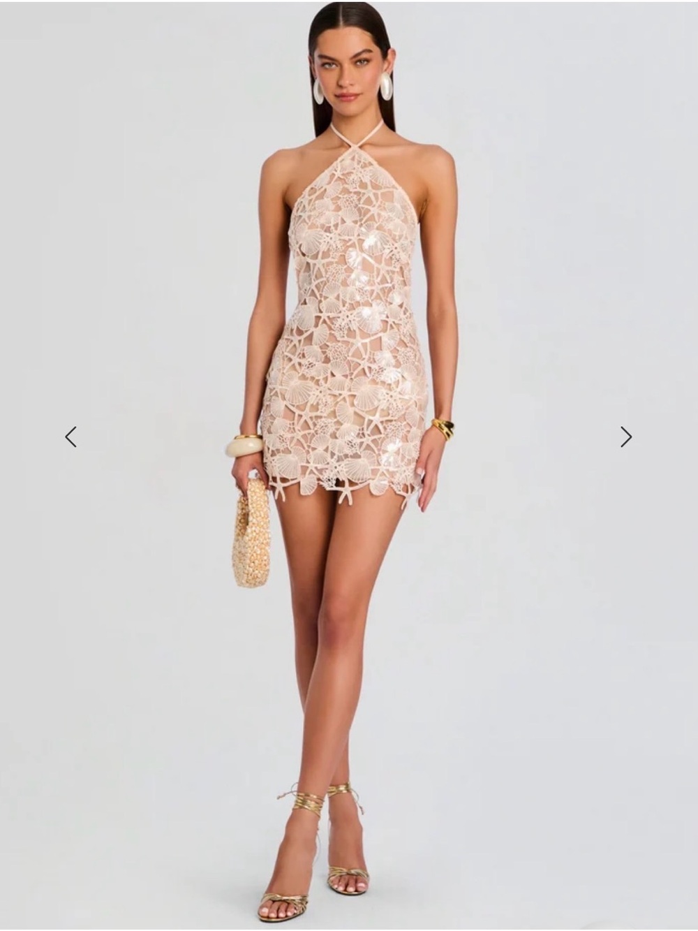 Retrofête Shell-Appliqué Backless Mini Dress in Blush